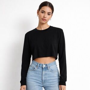 Reformation Chloe Crop Top Women’s Medium Black Long Sleeve Casual Flawed